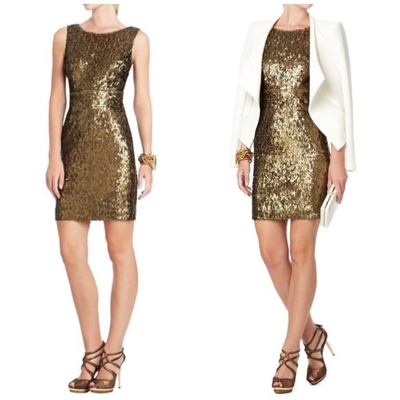 BCBG Dresses & Skirts - BCBG | Elegant Gold Sequin Dress